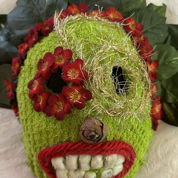 Mask Hand Crafted Day of the Dead Festival Decor Paper Mache Fabric Textile - Picture 3 of 7